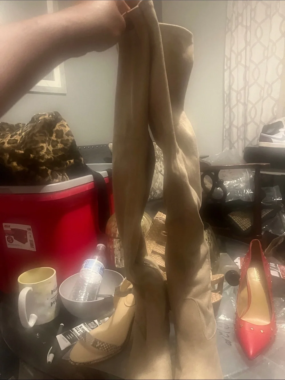 Tan Knee-High Stiletto Boots